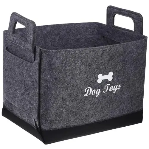 Produktbild: BUGUUYO Organisieren Sie Das Spielzeug Ihres Haustiers Stilvolle Hundespielzeugkiste Aus Filz mit Griffen Schwarz Grau 28x20x21 Cm