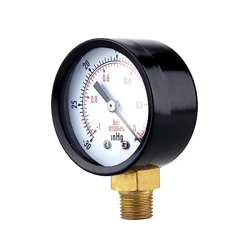 Produktbild: BUGUUYO Mini-vakuummeter Für Luftkompressor 0–30 Zoll Hg Druckmessgerät 50–1 1 Genaues Vakuummessgerät Tester Wasser Öl Gas Kompatibilität