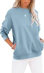 Produktbild: BUHIM Sweatshirt Damen Pullover Rundhals Langarmshirt Herbst Winter Pulli Baumwolle Casual Langarm Oberteile Tops mit Taschen (Blau, XL-2)