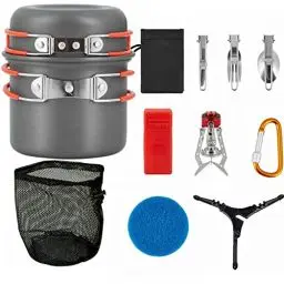 Produktbild: Bulin Camping Kochgeschirr Set,Outdoor Camping Kochset Aluminium,Camping Töpfe und Pfannen für 1-2-4-6 Personen Picknick Camping Wandern (1 Person 1.3L)