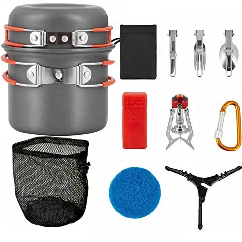Produktbild: Bulin Camping Kochgeschirr Set,Outdoor Camping Kochset Aluminium,Camping Töpfe und Pfannen für 1-2-4-6 Personen Picknick Camping Wandern (1 Person 1.3L)