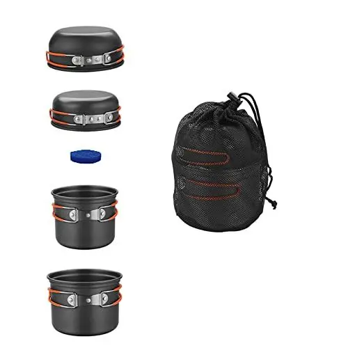 Produktbild: Bulin Camping Kochgeschirr Set,Outdoor Camping Kochset Aluminium,Camping Töpfe und Pfannen für 1-2-4-6 Personen Picknick Camping Wandern (4 Personen 3.2L)