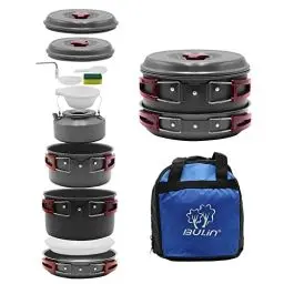 Produktbild: Bulin Camping Kochgeschirr Set,Outdoor Camping Kochset Aluminium,Camping Töpfe und Pfannen für 1-2-4-6 Personen Picknick Camping Wandern (4 Personen 6.5L Mit Kessel)