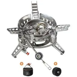 Produktbild: Bulin Campingkocher 6800W Faltbar,Gaskocher mit Piezozündung, Outdoor Kocher mit Adapter,Edelstahl Belastbarkeit 75KG für Hiking Trekking Picknick unterwegs