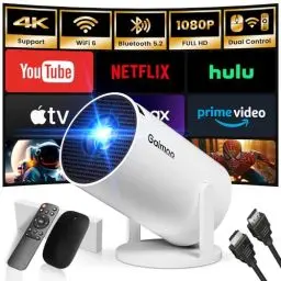 Produktbild: Mini Beamer, 4K FHD 1080P 180°Dreh Tragbarer Projektor, Klein Videoprojektor Unterstützt 2.4/5G Dual WiFi und Bluetooth 5.0, mit Android und IOS 11.0 Heimkino Smart Beamer Doppelsteuerung mit Maus