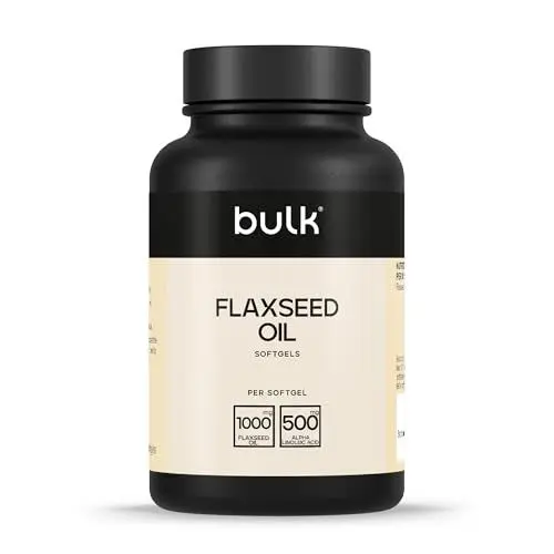Produktbild: Bulk Leinsamenöl Weichkapseln 1000 mg, 3000 mg pro Portion, Omega 3, 6 und 9, 90 Kapseln