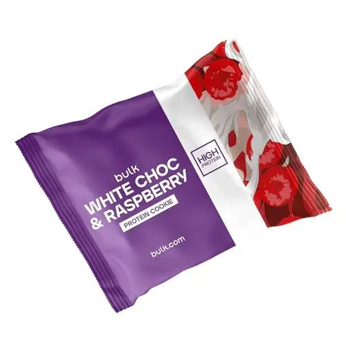 Produktbild: Bulk Protein Cookie, Proteinreicher Snackriegel, Kekse, Weiße Schokolade und Himbeere, 12 Stück
