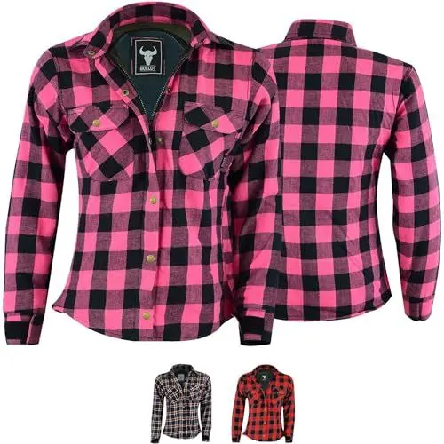 Produktbild: BULLDT Damen Motorradhemd Holzfäller-Look Hemd mit Protektoren, Rosa, 50/5XL