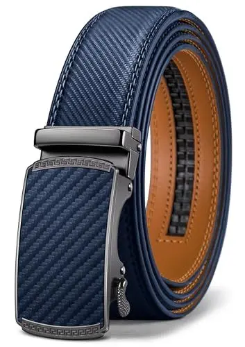 Produktbild: BULLIANT Gürtel Herren, Gürtel Ratsche Ledergürtel Automatikschließe für Herren Anzug Business Kleidung,Breit 35mm,Größe Angepasst(Antique Blue-105cm/28-34