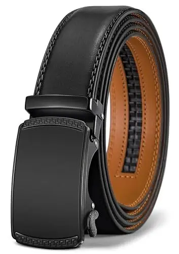 Produktbild: BULLIANT Gürtel Herren, Gürtel Ratsche Ledergürtel Automatikschließe für Herren Anzug Business Kleidung,Breit 35mm,Größe Angepasst(Schwarz-110cm/30-36