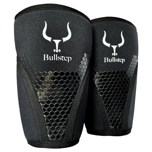 Produktbild: Bullstep - Kniebandage Kraftsport 7mm Neopren | Knee Sleeves Powerlifting | Kniebandagen Bodybuilding für Crossfit | Kniebandagen gewichtheben | Kniebandage Gym | Knie Kompressionsbandage