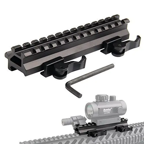Produktbild: Bumlon Tactical Picatinny Schiene Riser Mount Rails Dual 90 and 45 Degree Quick Release Detach 13-Slot Medium Profile for Leuchtpunktvisier Red Dot Scope Zielfernrohr Ausrüstung Optics