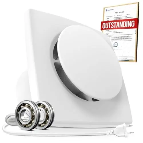 Produktbild: BUMSOU Bathroom fan Aufgerüstet Leiser Badlüfter 100mm - 130m³/h Starker Lüftung Energiesparend WC Lüfter - Badezimmer Lüfter mit IPX4, Idealer Abluftventilator für Bad WC Keller Garage Küche