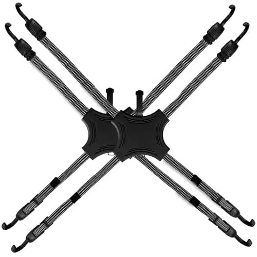 Produktbild: Bungee-Seile mit Haken, 2 Pack Schwarze Spannseile mit Haken, 4-Wege-Flachspannseile mit Gummipolstergriff, stabile und rutschfeste verstellbare Spannseile für hohe Beanspruchung für Camp