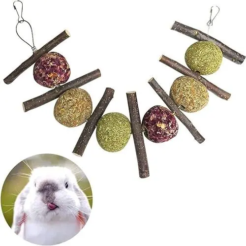 Produktbild: Bunny kauen Spielzeug Kaninchen Hamster Apfel-Stick natürliches Gras Ball natürliche Rose Blume Ball Gerbil Futter Hamster Guinea Meerschweinchen Spielzeug Haustier Ratte Kleintiere Molaren Spielzeug