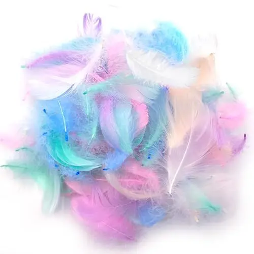 Produktbild: Bunte Federn Zum Basteln, 200 Stück Deko Feder Bastelfedern, Bastel Federn Bunt, Federn Basteln Natürliche, Macaron Farben Kleine Federn, für DIY Traumfänger, Ohrringen, Kopfschmuck, Hochzeit