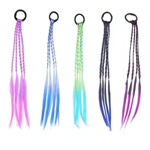 Produktbild: Bunte Haarsträhnen Kinder,5 Stück Geflochtenes Haargummi Band mit Elastischem,Buntes Geflochtenes Haar,Bunte Haarverlängerungen Bunte Haarteile für Mädchen und Frauen 40CM