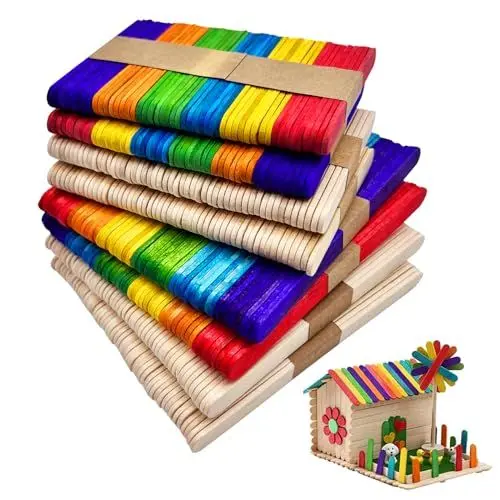 Produktbild: Bunte Holzstäbchen，400 Eisstiele aus holz Farbige holzstäbchen Holzstäbe zum basteln Holz handwerk stöcke，für DIY Handwerk Bastelarbeiten Wohnkultur