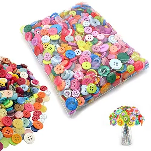Produktbild: Bunte Knöpfe zum Basteln 1000 Stk Kunststoff Knöpfe Kinder Bunt Harz Bastel Bastelknöpfe Kinderknöpfe Knöpfen zum Nähen DIY-9mm-13mm