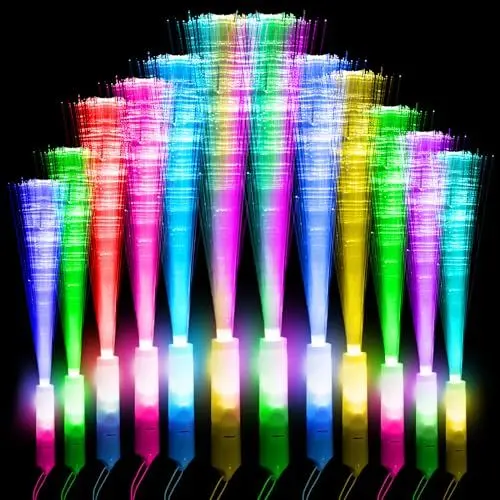 Produktbild: Bunte Leuchtstäbe Glasfaser 12 Stück-LED Leuchtstab mit Batterie, Geschenk-Spielzeug für Kinder partys, geeignet für Nachtpartys, Discos, Konzerte, Weihnachten, Club, Karneval, Hochzeiten