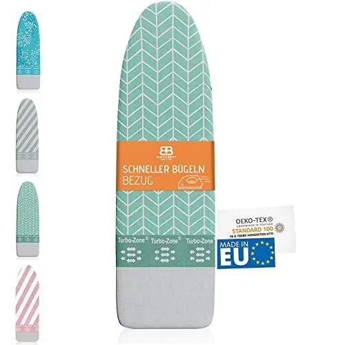 Produktbild: Buntes Brett ® Bügeltischbezug für Dampfbügeleisen (Größe L) | Universal bis zu max. 140x50 cm | zum einfachen Bügeln von Kleidung | Made in EU | Geeignet für Dampfbügelstation | Mint