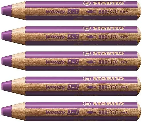 Produktbild: Buntstift, Wasserfarbe & Wachsmalkreide - STABILO woody 3 in 1 - 5er Pack - lila