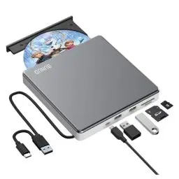 Produktbild: BUNUD Externes DVD Laufwerk, CD Laufwerk Extern USB mit 2 USB SD TF Ports, Externer CD/DVD Brenner und Player, Externes CD Laufwerk für Laptop Windows Mac PC MacBook