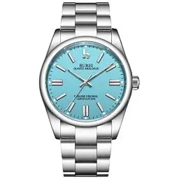 Produktbild: BUREI Armbanduhr Herren Luxus Silber Uhren Herren Analog Quarz mit Edelstahlarmband Mode Designer Business Uhr für Herren 42MM Blau Dial
