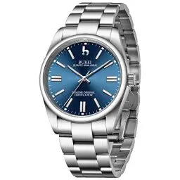 Produktbild: BUREI Armbanduhr Herren Luxus Silber Uhren Herren Analog Quarz mit Edelstahlarmband Mode Designer Business Uhr für Herren 42MM (Dunkelblau)
