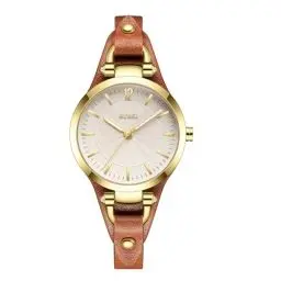 Produktbild: BUREI Uhr Demen Elegante Lederarmband Armbanduhr Damen Klassisch Analog Quarz Damenuhr Frauen(Gold braun)