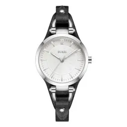 Produktbild: BUREI Uhr Demen Elegante Lederarmband Armbanduhr Damen Klassisch Analog Quarz Damenuhr Frauen(Silber Schwarz)