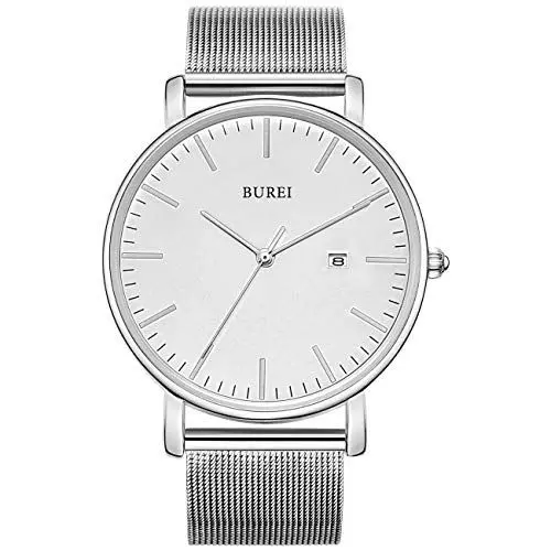 Produktbild: BUREI Herren-Armbanduhren,Minimalistische Analog-Quarz-Uhren für Männer mit Mesh-Band,Geschenke für Männer