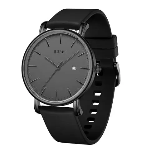 Produktbild: BUREI Herren Armbanduhren Mode Minimalistisch Analog Silikon Quarz Wasserdicht Uhren für Männer (alle schwarz)