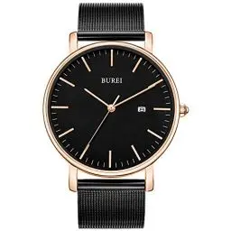 Produktbild: BUREI Herren Uhren Ultra Dünne Minimalistische Quarzuhr mit Datumsanzeige für Damen und Herren Classic Design Männer