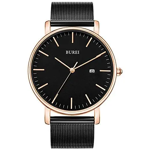 Produktbild: BUREI Herren Uhren Ultra Dünne Minimalistische Quarzuhr mit Datumsanzeige für Damen und Herren Classic Design