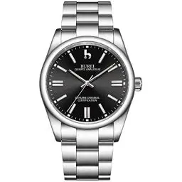 Produktbild: BUREI Uhr Herren Silber Uhren Herren Analog Quarz Armbanduhr mit Edelstahlarmband für Herrenuhr Elegant Klassich Schwarzes Dial