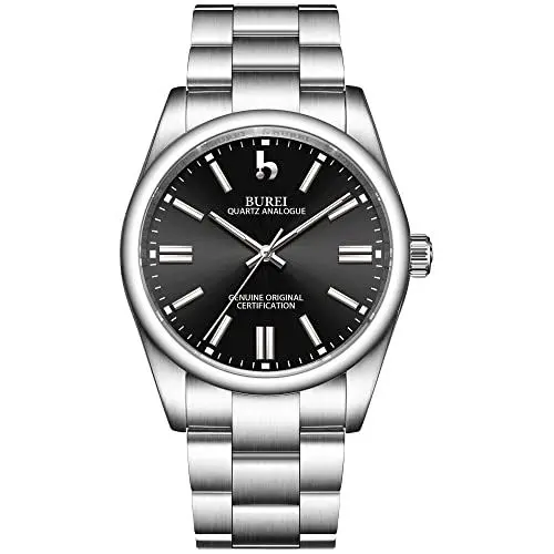 Produktbild: BUREI Uhr Herren Silber Uhren Herren Analog Quarz Armbanduhr mit Edelstahlarmband für Herrenuhr Elegant Klassich Schwarzes Dial