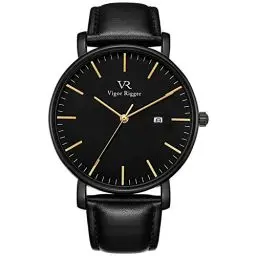 Produktbild: BUREI Vigor Rigger Herren Quarzuhr ultradünne Schwarz Armbanduhr für Herren Classic Minimalistisches Design mit Datum Kalender und Edelstahlband (schwarz)