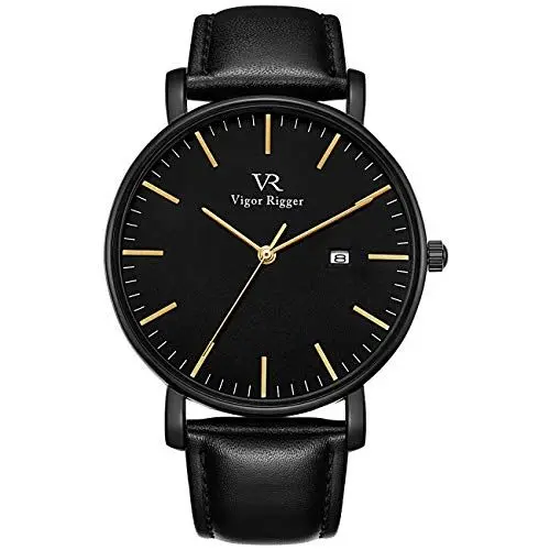 Produktbild: BUREI Vigor Rigger Herren Quarzuhr ultradünne Schwarz Armbanduhr für Herren Classic Minimalistisches Design mit Datum Kalender und Edelstahlband (schwarz)