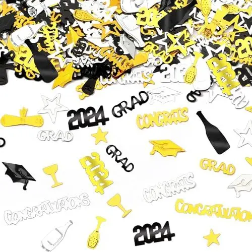 Produktbild: BURGEON Graduation Deko 2024 Konfetti Schwarz Gold, Bachelor Deko Ausbildung Prüfung Bestanden Deko Tischdeko, Bachelor Hut Streudeko, Abschluss Deko für Congratulations Grad Bestandene Prüfung, 15g