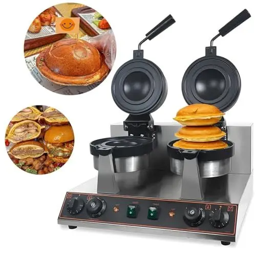 Produktbild: Burgermaker Elektrisch - Ufo Hamburgerpresse 1300W Antihaft-Burger Maschine 50-300°C Temperaturregelung 0-5 Minuten Zeiteinstellung, Eiscreme Burger Maker Heimgebrauch und Gewerbe (Double head)