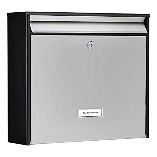Produktbild: Burg-Wächter Briefkasten Edelstahl mit Namensschild, A4 Einwurf-Format, Verzinktes Stahlgehäuse anthrazit beschichtet mit Edelstahl Tür, Oxford-Set 6877 B+S, Mattschwarz