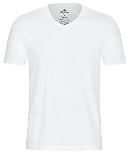 Produktbild: Burgweber Herren Business Unterhemd 4er Pack Weiss V-Ausschnitt Kurzarm extra Langer Rücken Stretch (95% Baumwolle, 5% Elasthan) T-Shirt Shirt Slimfit XL weiß