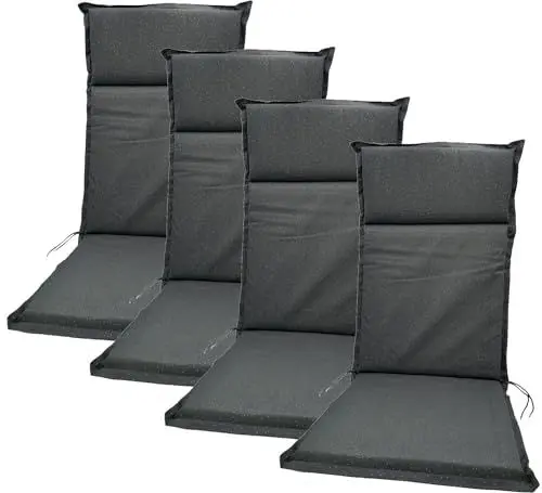 Produktbild: BURI 4X Auflagen Set Hochlehner für Gartenstühle ca 118x47x4,5cm Sesselauflagen Polster UV Lichtecht - Gartenstuhlauflagen in grau gepunktet Stuhlkissen Rückenkissen Polsterauflagen