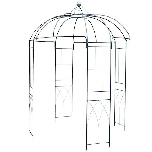 Produktbild: BURI Rosenpavillon Metall 270 Höhe Rankhilfe Rankgitter Rosenbogen aus Eisen, 270 x 200 x 200 cm, Gartenlaube, romantischer Gartenpavillon für Kletterpflanzen, Jasmin Hochzeitsbogen, braun