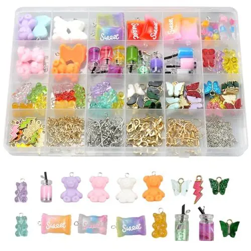 Produktbild: burkfeeg Schmetterling Bär Anhänger Set, DIY Halsketten Ohrhänger Set,Charms für Schmuckherstellungs Kits