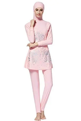 Produktbild: Burkini, körperbedeckender Damen-Badeanzug, Hidschab für Musliminnen, mit Lichtschutzfaktor 50 + Gr. Small, Black & Pink Sleeves