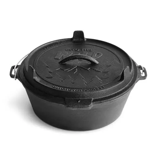 Produktbild: BURNHARD Dutch Oven Pre-Seasoned, 6qt 5,6 Liter, Gusseisen Feuertopf, Schmortopf mit Deckelheber ohne Füße