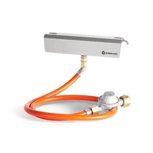 Produktbild: BURNHARD Gasflaschen Adapter für Gasgrill Jones, Gasflaschen Kit für 5, 8 und 11 kg Gasflaschen, inkl. 1,5 bar Druckminderer, einfach anbringen und lösen, leistungsstärker und länger Grillen