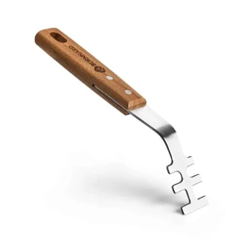 Produktbild: BURNHARD Grillrostheber aus Akazienholz & Edelstahl, Grillzubehör für Gusseisen- und Edelstahlroste, BBQ Utensil, Universal Grillwerkzeug, 26 cm Griff